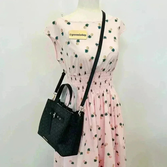 Michael Kors Emilia Small Satchel Crossbody Bag Black MK Signature - Picture 10 of 10